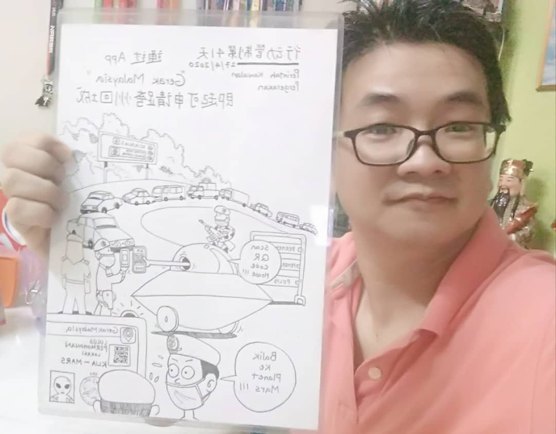 Architectural engineer Lee Yong Ooi has been using his free time to draw happenings related to the MCO. u00e2u20acu201d Picture by Lee Yong Ooi