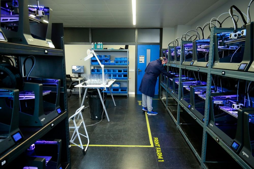 3D printers make pieces for face shields destined for sanitary use at the BCN3D 3D Printer Farm in the Mediterranean Technology Park (PMT) in Castelldefels, Spain, March 30, 2020. u00e2u20acu201d AFP pic