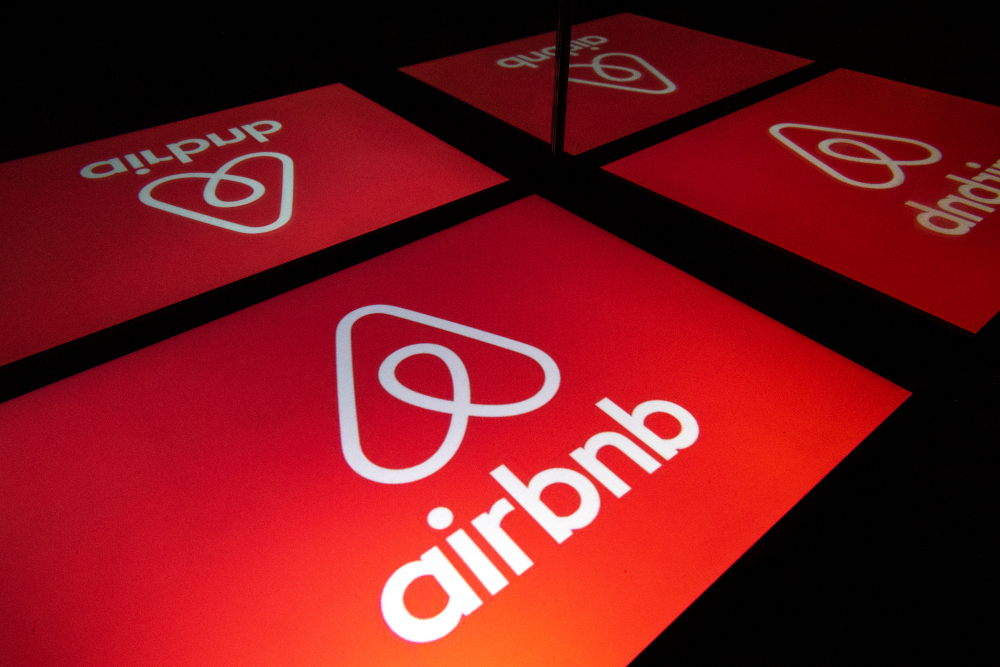 In this file illustration photo taken November 22, 2019 shows the logo of the online lodging service Airbnb displayed on a tablet in Paris. u00e2u20acu201d AFP pic 