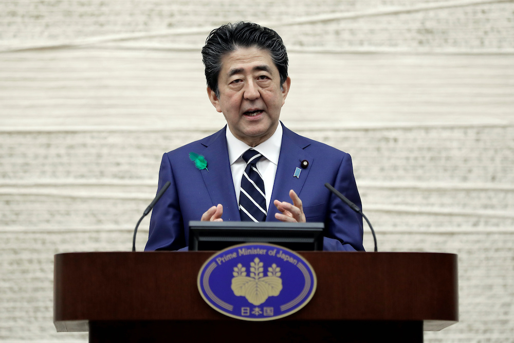 Japanu00e2u20acu2122s Prime Minister Shinzo Abe gestures as he speaks during a news conference at the prime minister's official residence in Tokyo, Japan April 17, 2020. u00e2u20acu201d  Reuters picnn