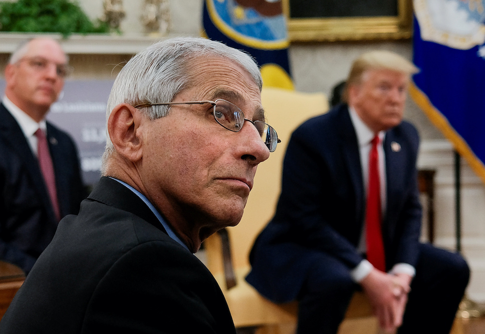 Dr. Anthony Fauci attends a coronavirus response meeting between US President Donald Trump and Louisiana Governor John Bel Edwards in the Oval Office at the White House in Washington, US, April 29, 2020. u00e2u20acu201dReuters pic