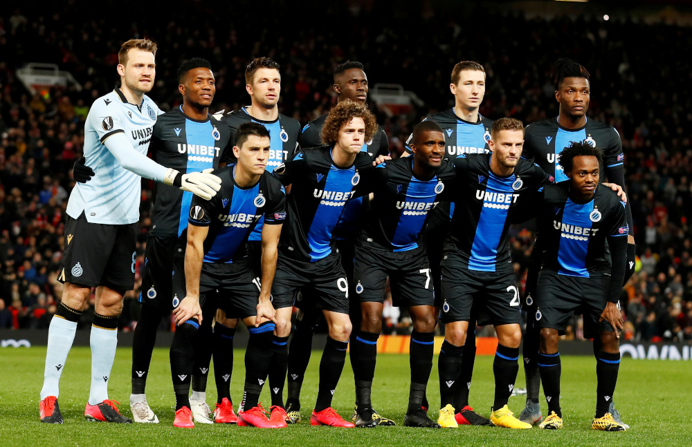 Club Brugge players pose for a team group photo before a Europa League match with Manchester United at Old Trafford, Manchester, February 27, 2020.  u00e2u20acu201d Action Images pic via Reuters