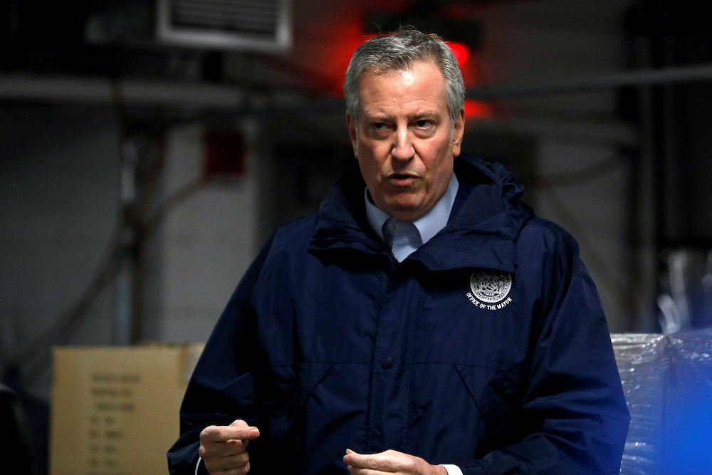 File photo of New York City Mayor Bill de Blasio addressing the media at the United Nations Headquarters in New York City, US, March 28, 2020. u00e2u20acu201d Reuters pic