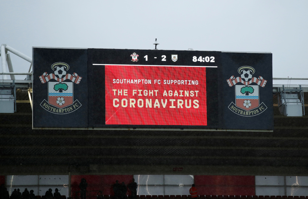 General view on the big screen of a message of support in relation to the outbreak of coronavirus at St Maryu00e2u20acu2122s Stadium in Southampton, Britain, February 15, 2020. u00e2u20acu201d Reuters pic