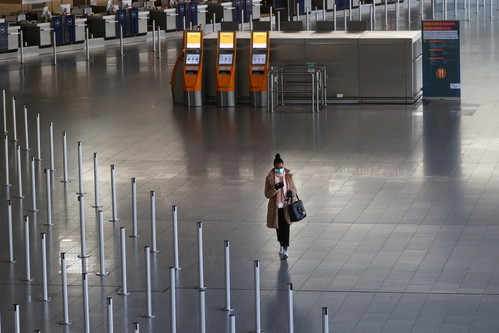 A traveller is seen at the airport in Frankfurt, Germany, April 2, 2020, as the spread of the coronavirus disease continues. u00e2u20acu201d Reuters pic 