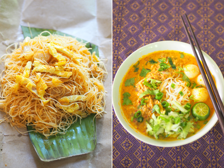Their 'tomyam beehoon' is simple fare but the appetising flavour will win you over (left). For something more substantial, try the Thai style fish 'laksa' (right).