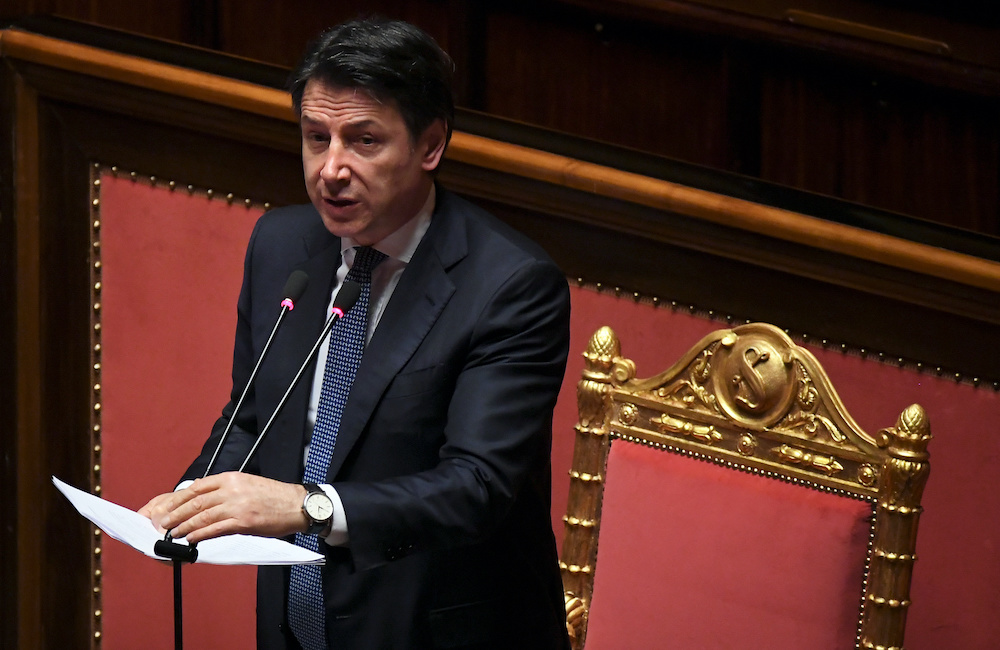 Italian Prime Minister Giuseppe Conte addresses the Senate, the upper house of parliament, on the spread of coronavirus disease, in Rome, Italy, March 26, 2020. u00e2u20acu201d Reuters picnn