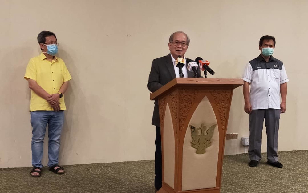Deputy Chief Minister Datuk Amar Douglas Uggah speaking to reporters on the coronavirus situation in Sarawak, April 16, 2020. u00e2u20acu201d Picture courtesy of Sarawak Public Communications Unit (UKAS)