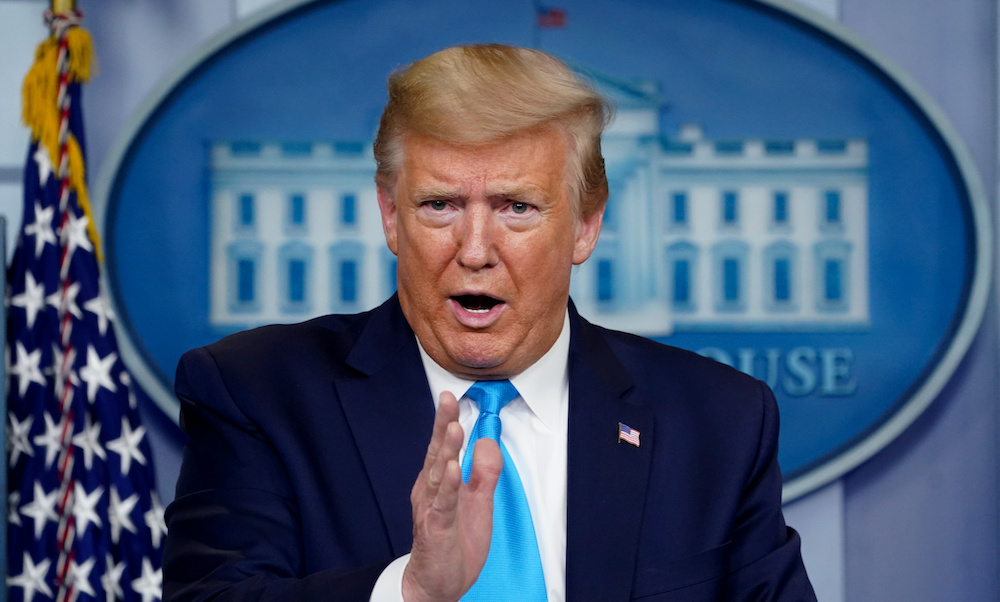 US President Donald Trump addresses the daily coronavirus task force briefing at the White House in Washington, US, April 7, 2020. u00e2u20acu201d Reutersnnn