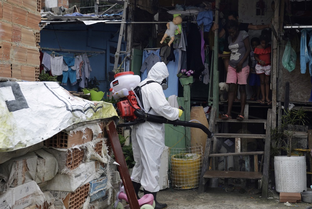 One of the Firmino brothers disinfects the alleys of Santa Marta Slum during the coronavirus disease outbreak, in Rio de Janeiro, Brazil April 10, 2020. u00e2u20acu2022 Reuters pic