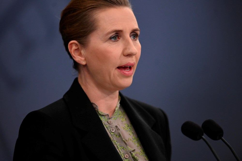 Danish Prime Minister Mette Frederiksen speaks during a news conference on the coronavirus disease outbreak, at her office in Copenhagen April 6, 2020. u00e2u20acu2022 Handout via Reuters