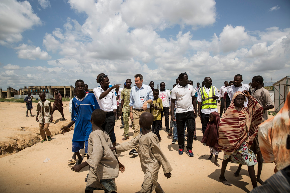 International Committee of the Red Cross president Peter Maurer at a camp in Maiduguri, Nigeria. — Picture courtesy of International Committee of the Red Cross