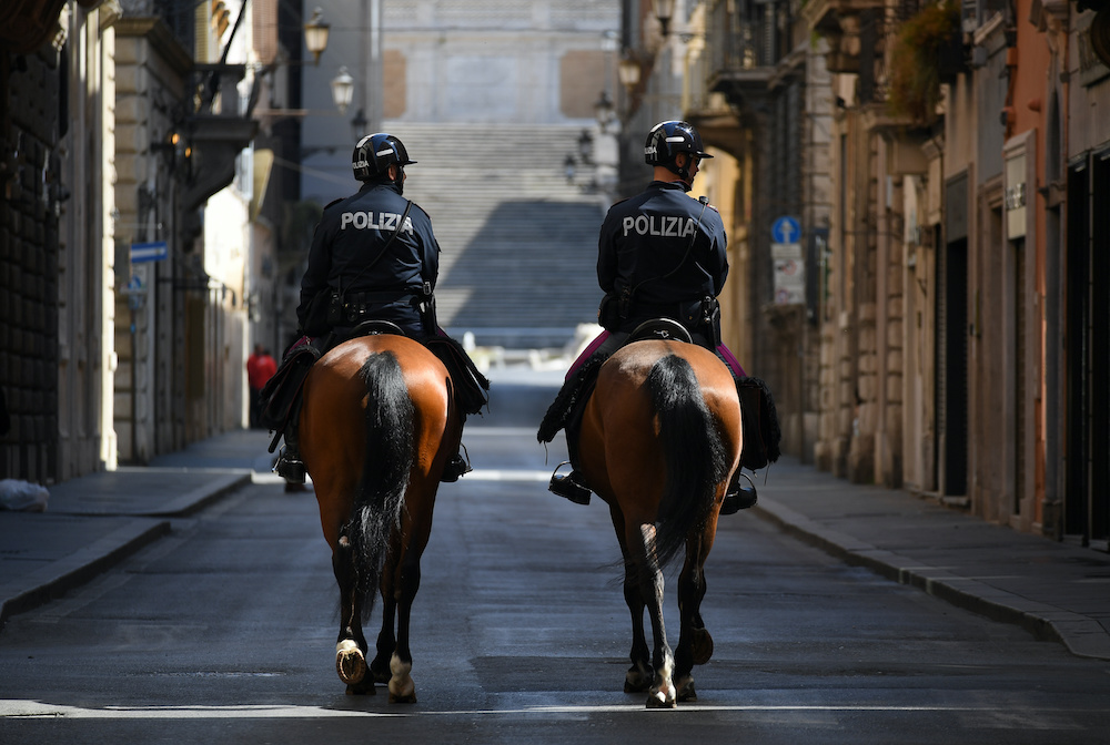 Mounted police patrol at Via dei Condotti street, as the spread of the coronavirus disease (Covid-19) continues, in Rome, Italy April 10, 2020. u00e2u20acu201d Reuters picnn