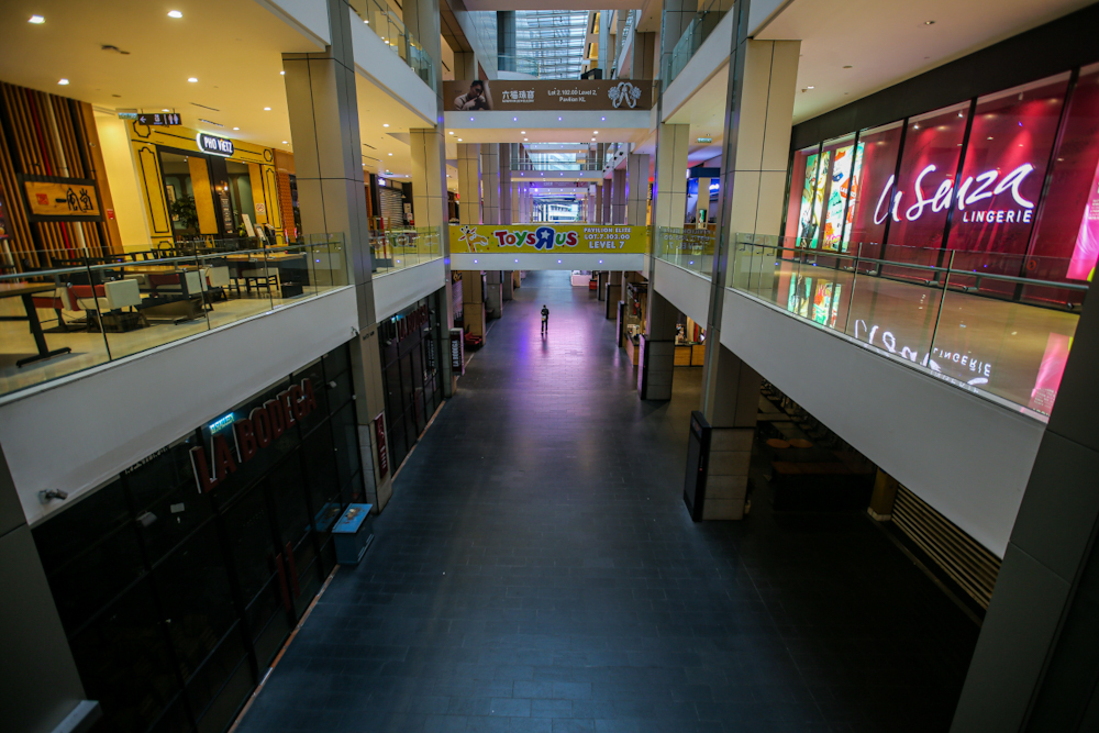 A general view inside the Pavilion Shopping centre during the third phase of the movement control order April 16, 2020. u00e2u20acu201d Picture by Hari Anggara