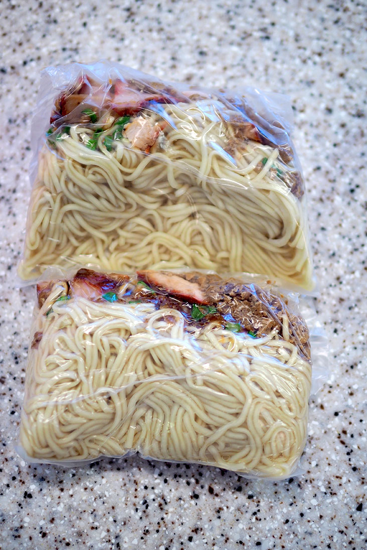 Your noodles and the meat are neatly packed in plastic bags for takeaway