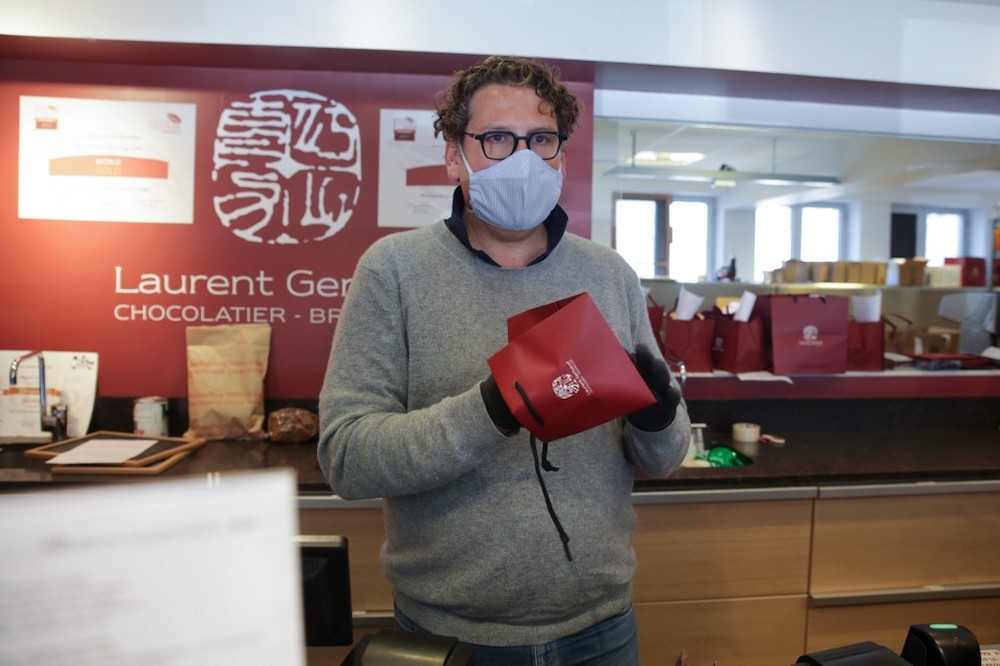 Brussels-based chocolate maker Laurent Gerbaud handles chocolates in his workshop in Brussels on April 9, 2020, during a lockdown in Belgium to curb the spread of the Covid-19 pandemic. u00e2u20acu201d AFP picnnn