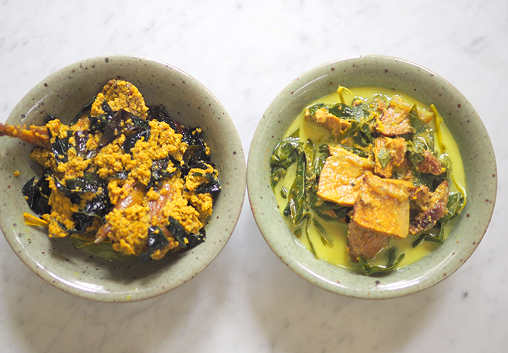 There is also a selection of Negeri Sembilan dishes, like this 'burung puyuh salai daun puding' (left) and 'daging salai masak lemak' (right)