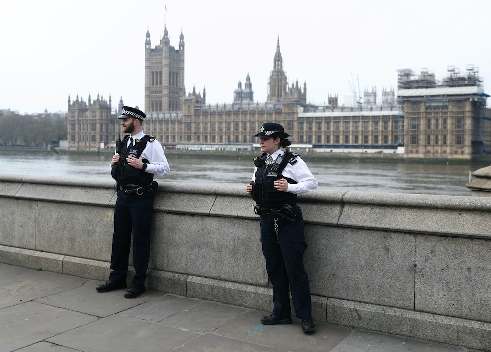 Police are seen infront of the Houses of Parliament, as the spread of the coronavirus disease (Covid-19) continues, London, Britain, April 8, 2020. u00e2u20acu201d Reuters