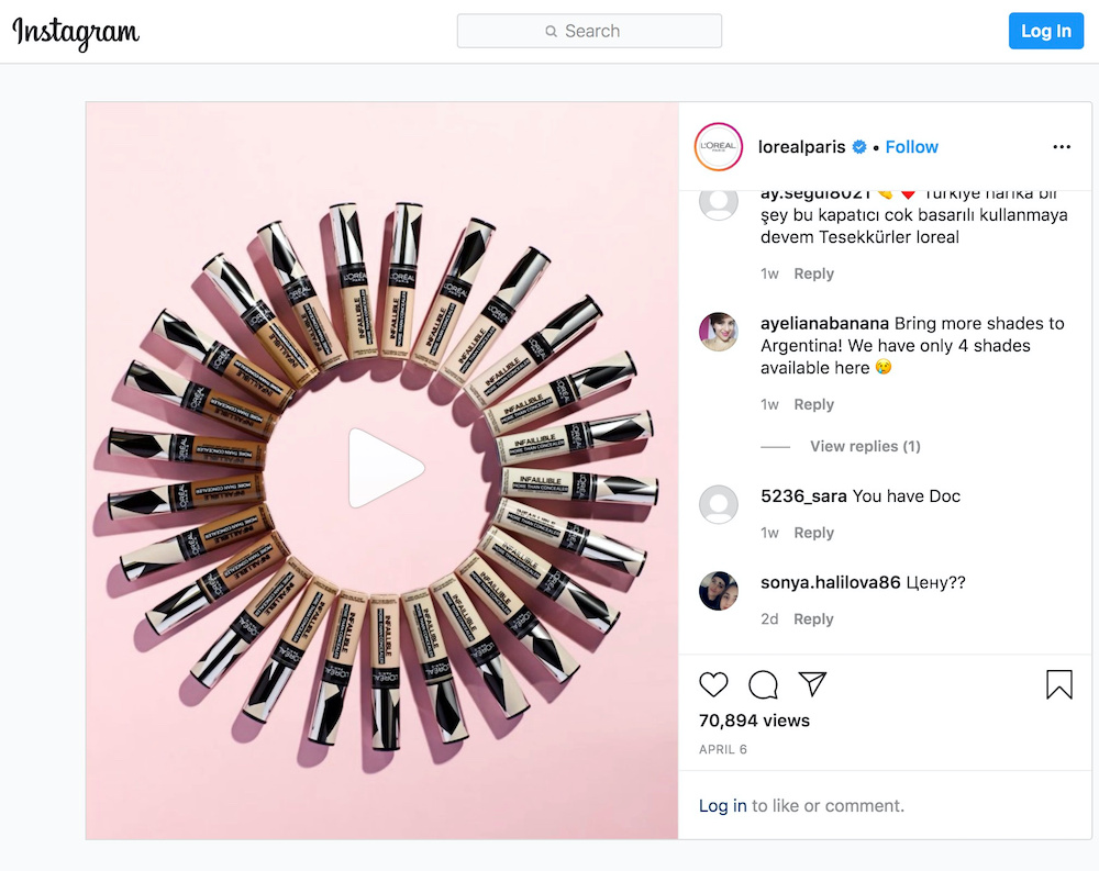 Tubes of concealer are displayed in a L’Oreal Paris Instagram post with the caption ‘Need a little touch up before that video call?’ April 6, 2020. — Reuters pic