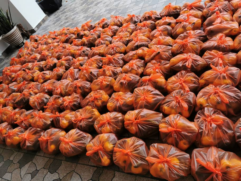 The ready-packed vegetables for distribution to frontliners. -- Photo courtesy of Loh Eng Soon