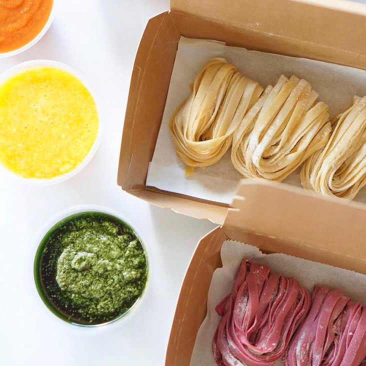 There are three types of handmade pasta paired with various sauces in Littlepeople's quarantine starter pack — Picture from Littlepeople's Instagram