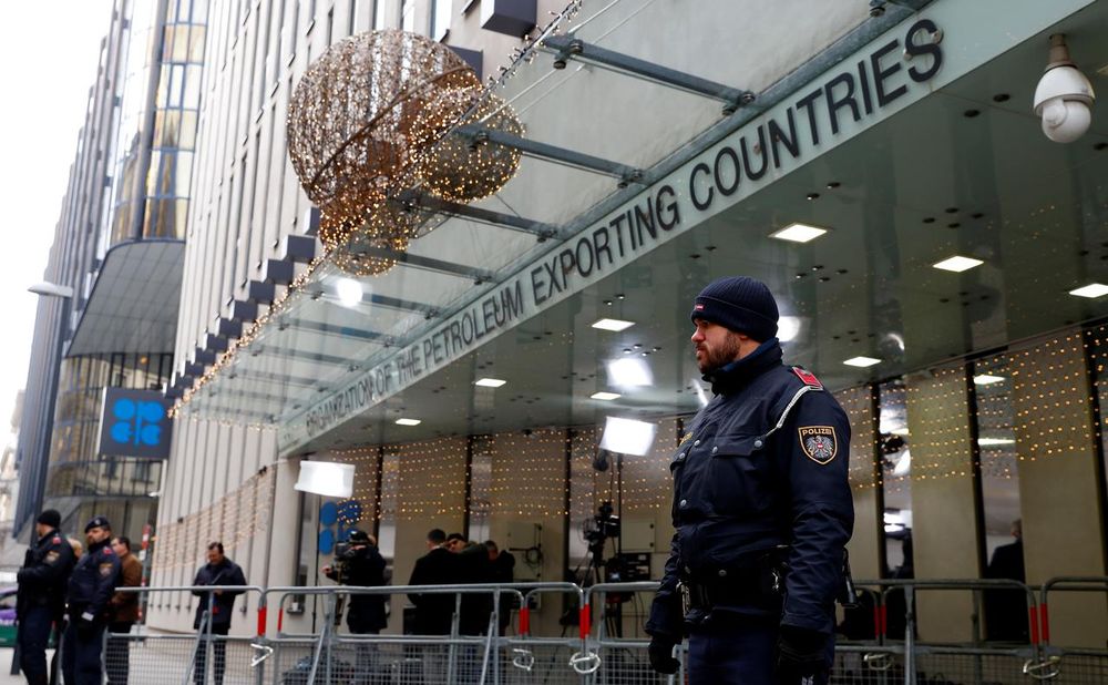 Journalists and police officers stand outside the Organisation of the Petroleum Exporting Countries (Opec) headquarters in Vienna, Austria December 5, 2019. u00e2u20acu201d Reuters pic