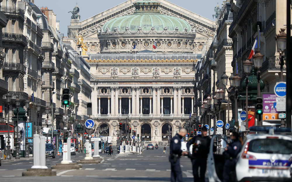 A view shows the almost deserted Avenue de l'Opera with the closed Opera Garnier in Paris as a lockdown is imposed to slow the rate of the coronavirus disease in France, April 16, 2020. — Reuters pic