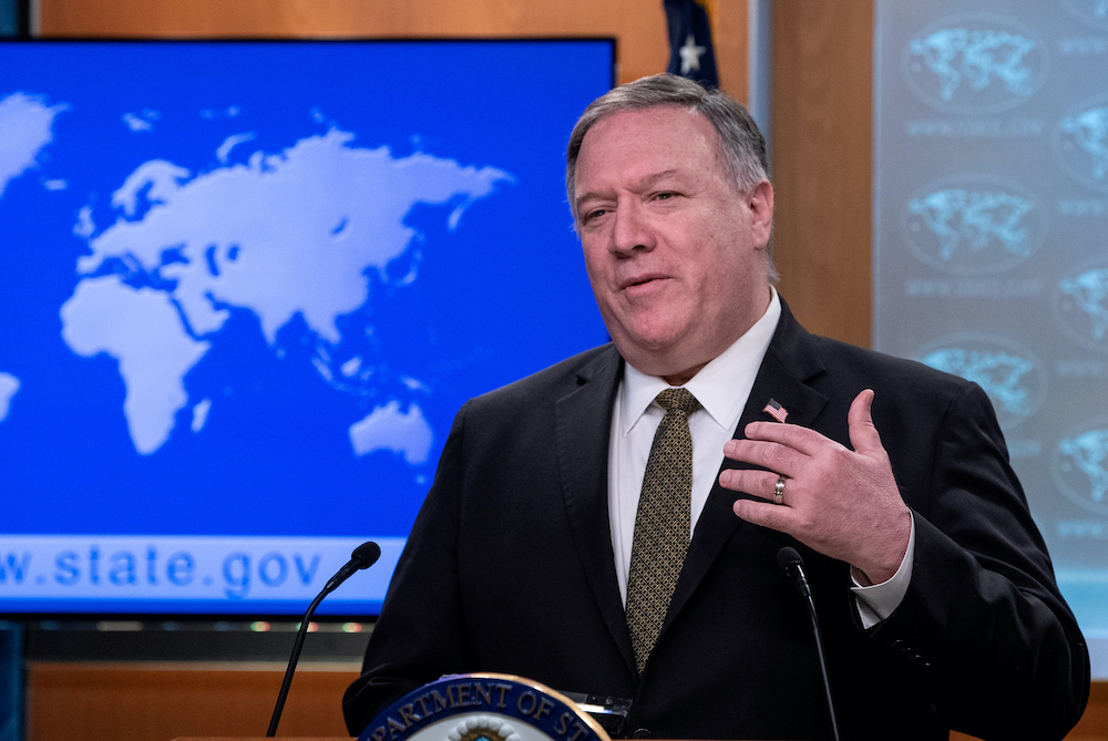 US Secretary of State Mike Pompeo speaks at a press briefing at the State Department in Washington, US, April 22, 2020. u00e2u20acu201d Reuters picnn