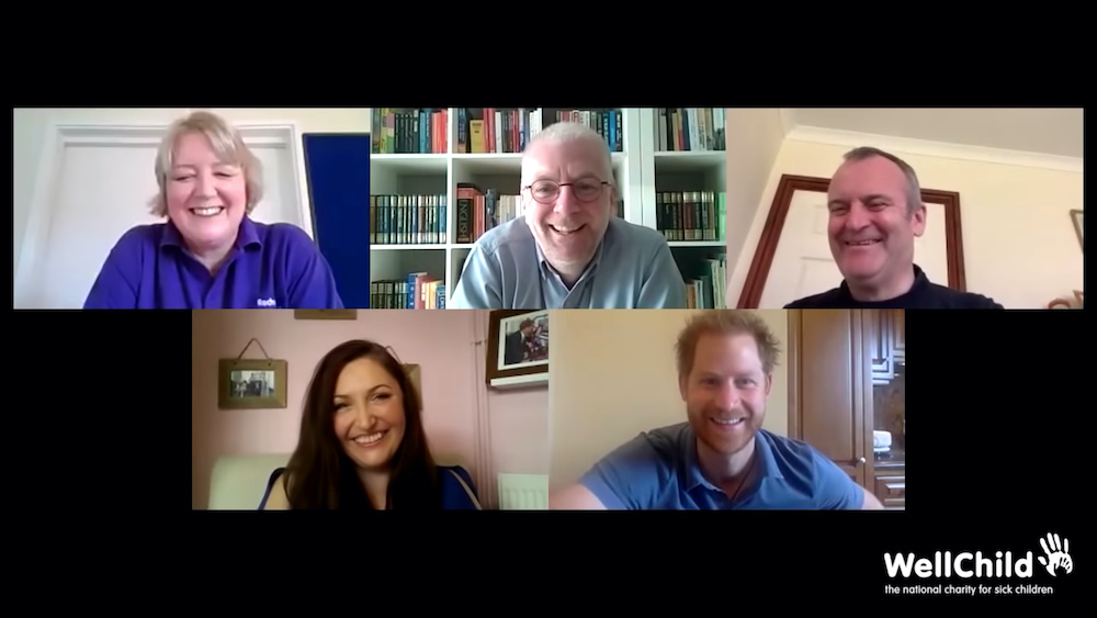 Prince Harry, conducts a video call with parents caring for seriously ill children, supported by WellChild, Leanne Cooper, Craig Hatch, in various locations, in this screengrab taken from a YouTube video, April 9, 2020 . u00e2u20acu2022 Reuters  pic