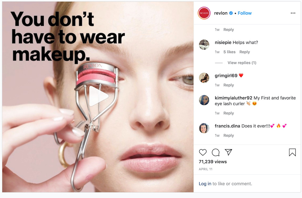 A model curls her eyelashes in a Revlon Instagram post April 11, 2020. — Reuters pic
