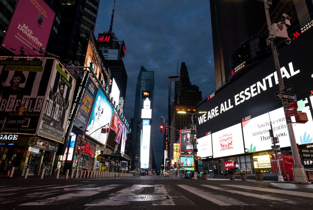 Clouds move over an almost-deserted Times Square in the early morning hours of April 23, 2020, in New York City. u00e2u20acu201d AFP pic 