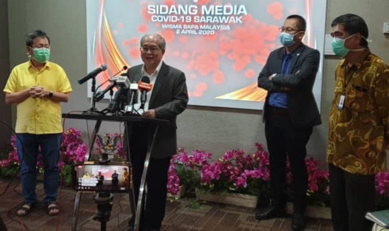 Sarawak Deputy Chief Minister Datuk Amar Douglas Uggah speaks to reporters after chairing the state Disaster Managemeny Committee meeting, April 2, 2020. u00e2u20acu2022 Picture courtesy of Deputy Chief Minister's Office.