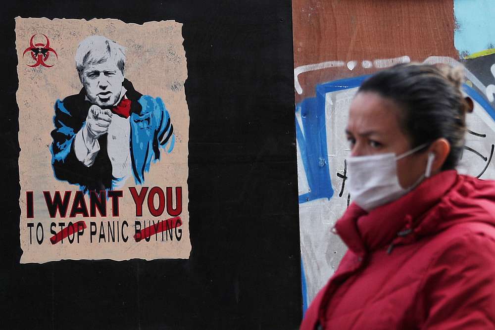 Artwork showing British Prime Minister Boris Johnson is seen in Shoreditch, as the spread of Covid-19 continues, London, Britain April 14, 2020. u00e2u20acu201d Reuters pic