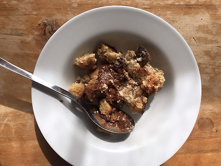 Bread and butter pudding, with an extra dollop of chocolate peanut butter.