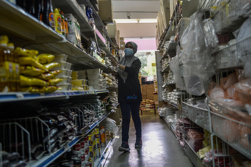 General view inside of a bakery product supply shop during movement control order (MCO) in Shah Alam April 22, 2020. — Picture by Miera Zulyana