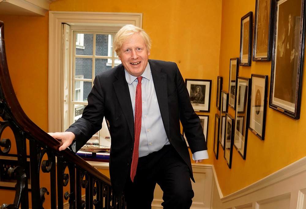 Prime Minister Boris Johnson arrives back at 10 Downing Street from hospital after the birth of his baby son with his partner Carrie Symonds, amid the coronavirus disease outbreak in London April 29, 2020. u00e2u20acu2022 Handout via Reuters