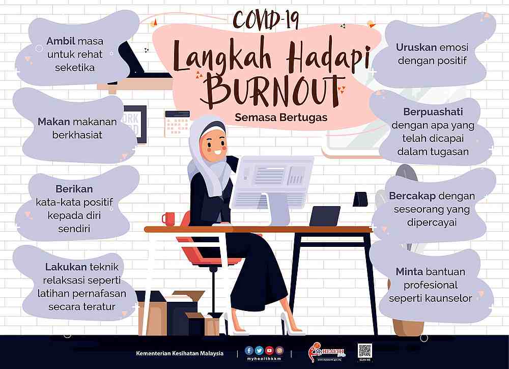 Keep burnout at bay with these helpful tips from the Health Ministry. u00e2u20acu201d Image from Facebook/myhealthkkm
