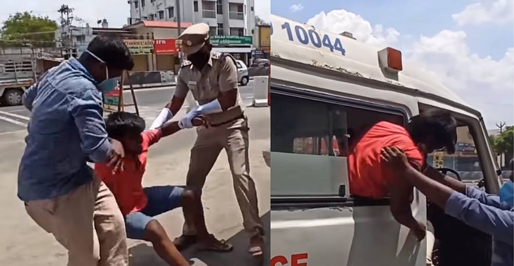 Police officers were taking no prisoners with their 'straight forward' approach in scaring people to stay at home. — Screengrab via Facebook/Tamil Nadu Police