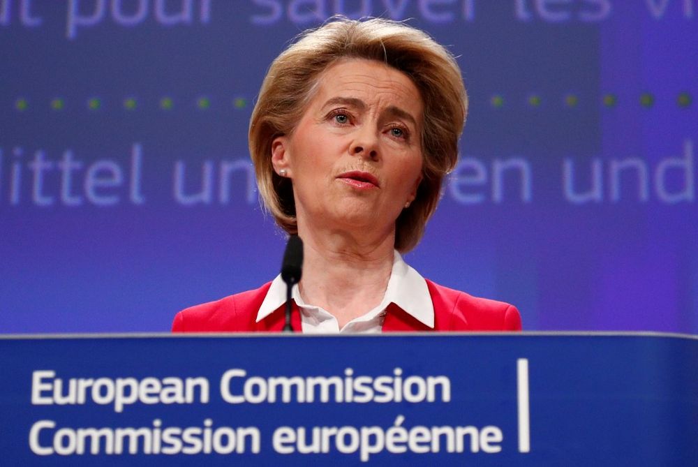 European Commission President Ursula von der Leyen gives a press conference on EU efforts to limit economic impact of the coronavirus disease (Covid-19) outbreak, in Brussels, April 2, 2020. u00e2u20acu201d AFP pic