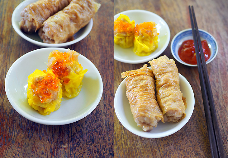The 'siu mai' has a nice ration of meat mixed with pork fat (left). For the beancurd roll, this was delicious even without the typical brown sauce served at dim sum places (right).