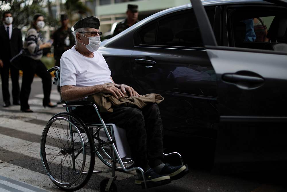 Brazilian 99-year-old former WWII combatant Ermando Armelino Piveta leaves the Armed Forces Hospital, after being treated for Covid-19 and discharged, in Brasilia, Brazil, April 14, 2020. u00e2u20acu201d Reuters pic