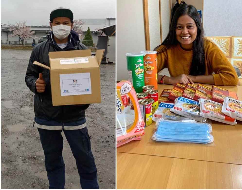 Malaysians posing with their care packages that were given by the Malaysian Embassy in Tokyo. u00e2u20acu201d Picture courtesy of Facebook/EmbassyofMalaysiainTokyo