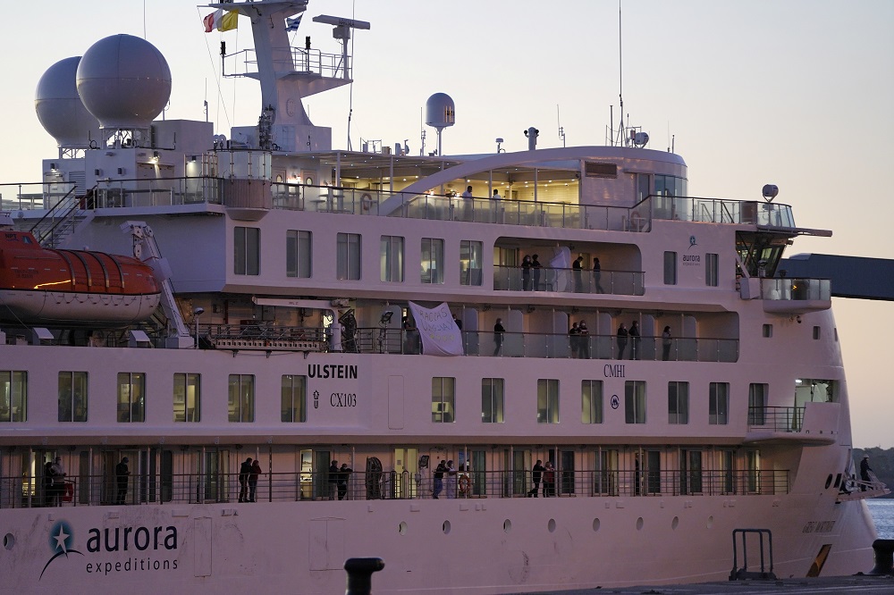 Australian cruise ship Greg Mortimer docks at the port in Montevideo, Uruguay April 10, 2020 before 112 Australian and New Zealander passengers are repatriated back to Australia during the Covid-19 outbreak. u00e2u20acu2022 Reuters pic