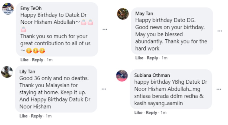 Users were still at it today, making sure to send their love Dr Noor Hisham’s way. — Screengrab via Facebook/Kementerian Kesihatan Malaysia