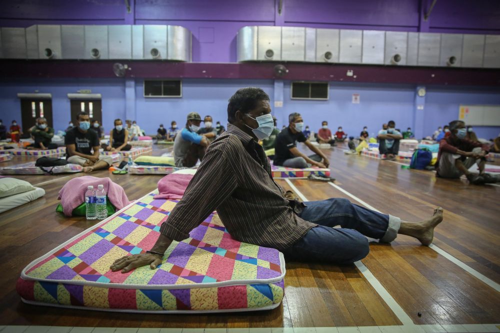 Homeless people are sheltered at the Sentul Perdana Community Centre in Kuala Lumpur April 1, 2020. u00e2u20acu201d Picture by Yusof Mat Isa 