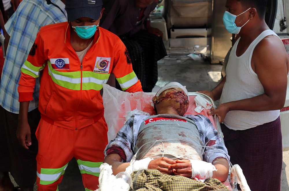 A man who, according to the villagers, was wounded in a shelling arrives at Sittwe General Hospital in Rakhine State, Myanmar April 13, 2020. u00e2u20acu201d Reuters pic