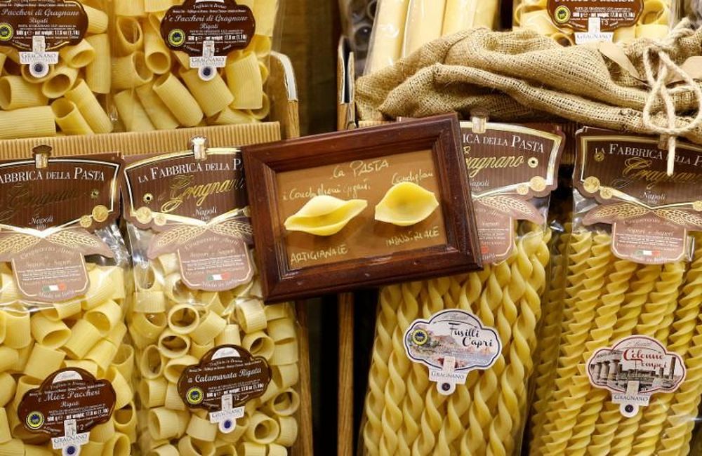 Different type of Gragnanou00e2u20acu2122s artisan pasta are seen at the 50th Vinitaly international wine and spirits exhibition in Verona, northern Italy, April 12, 2016. u00e2u20acu201d Reuters pic
