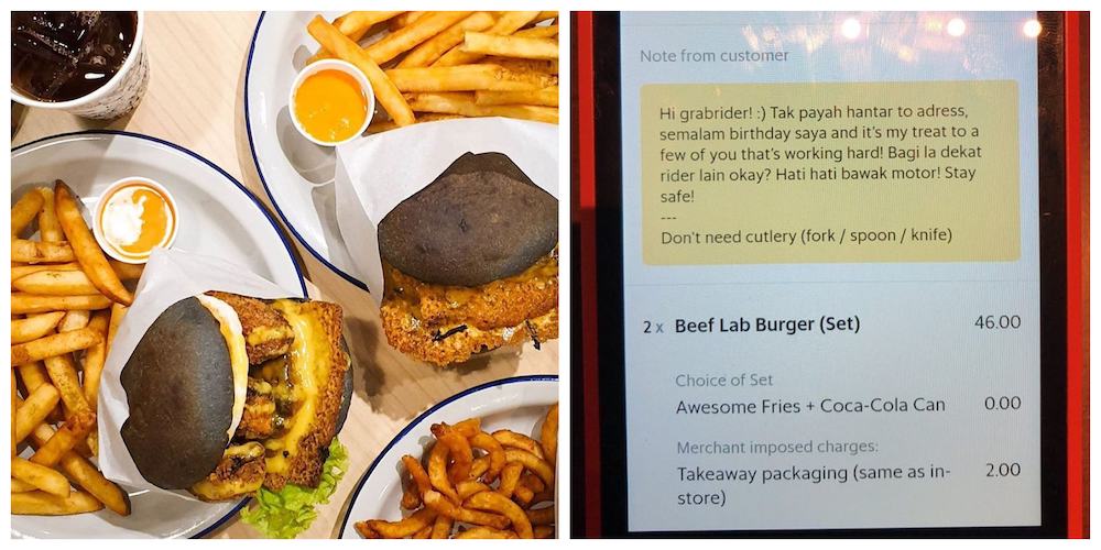 The thoughtful customer ordered two sets of burgers to reward food delivery riders for their efforts during the MCO period. u00e2u20acu201d Pictures from Instagram/@myburgerlab