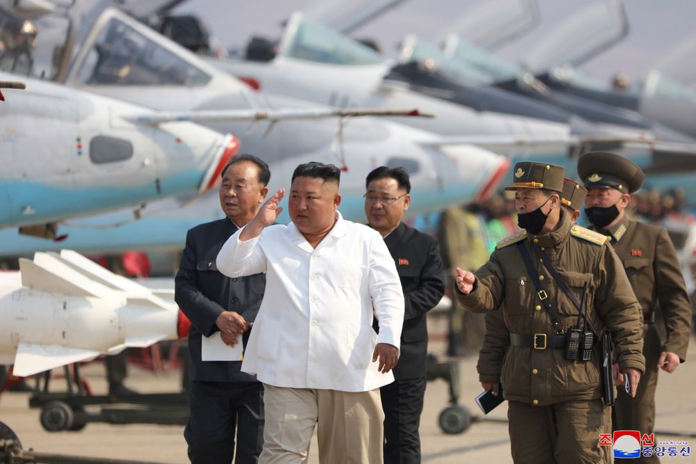 North Korean leader Kim Jong-un visits a pursuit assault plane group in this undated image released by North Koreau00e2u20acu2122s Korean Central News Agency in Pyongyang on April 12, 2020. u00e2u20acu201d KCNA via Reuters