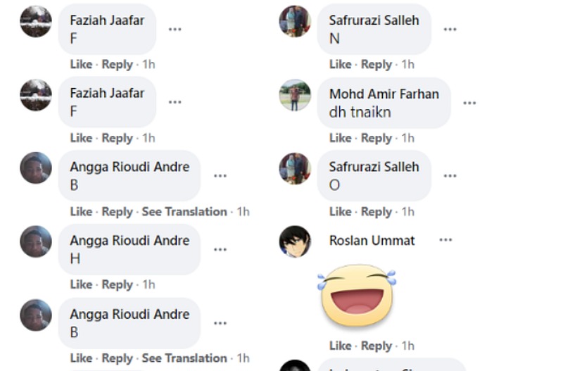 Social media users spammed random letters and numbers to try and get one million comments in. — Screengrab via Facebook/Mohammad Rafiezulanwar Jaffri